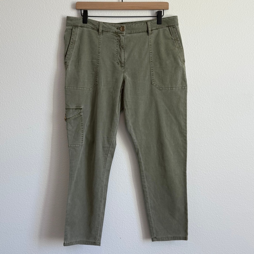 J. Jill Cargo Pants Petite Olive Green Utility Tapered Leg Cotton Tencel Stretch